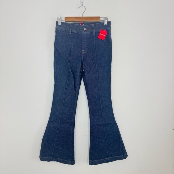 SPANX Pintuck Flare Jeans Raw Indigo High Rise Women’s Size Small $158 MSRP NWT - Picture 2 of 15